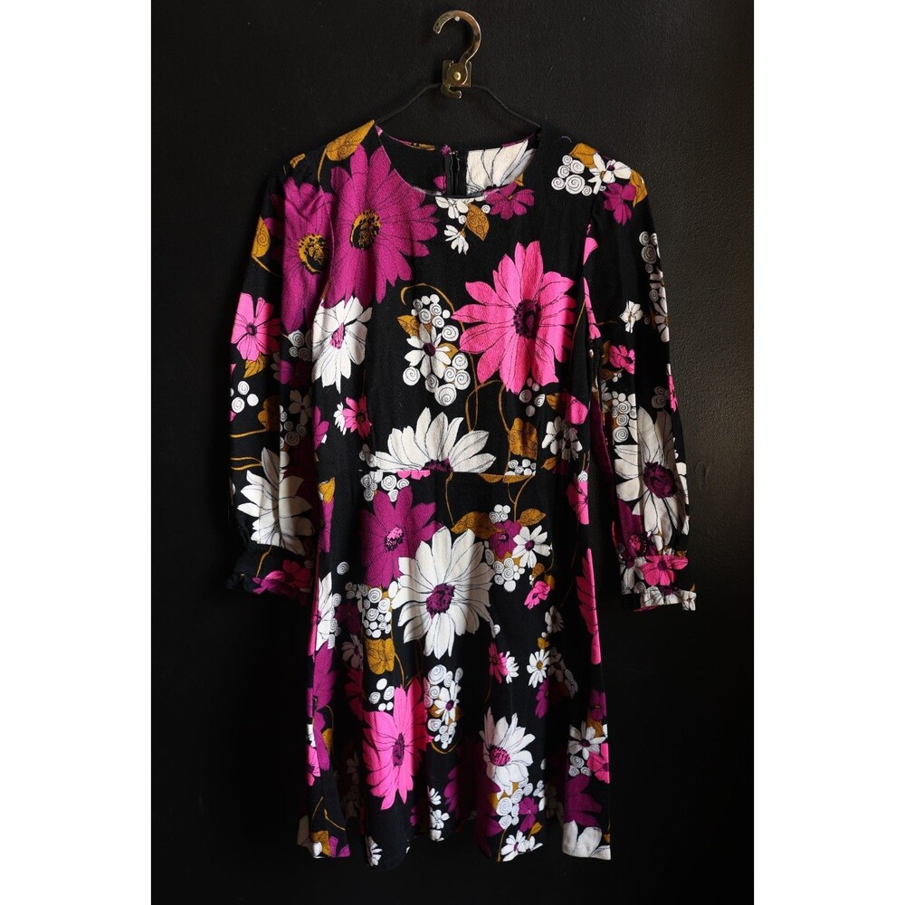 Vintage Retro Mod 70's Long Sleeve Floral Flower Power Mini Dress READ